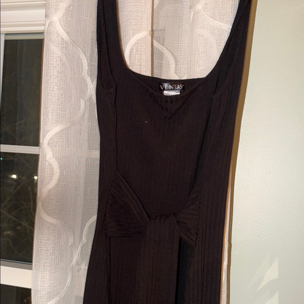 Ribbed bodycon Venus midi dress with tie at waist